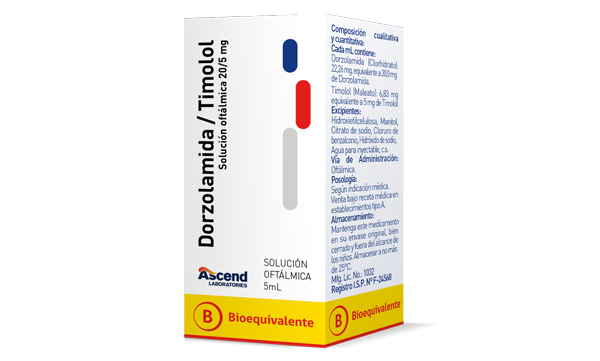 Dorzolamida-Timolol Solución Oftálmica 20/5 mg - 5 mL - Ascend Laboratories
